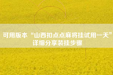 可用版本“山西扣点点麻将挂试用一天	”详细分享装挂步骤